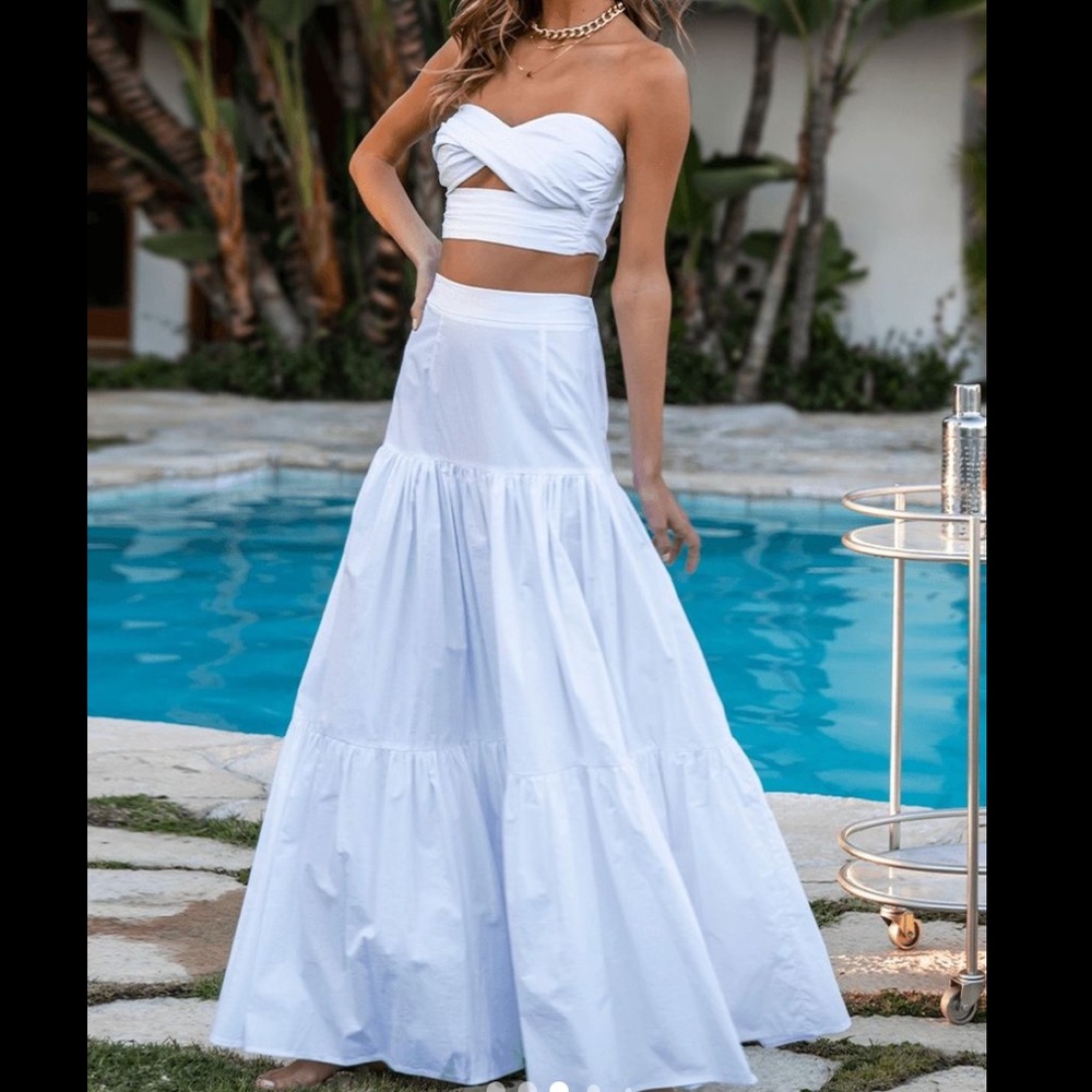 Fashion nova white maxi two piece dress tube crop top set
